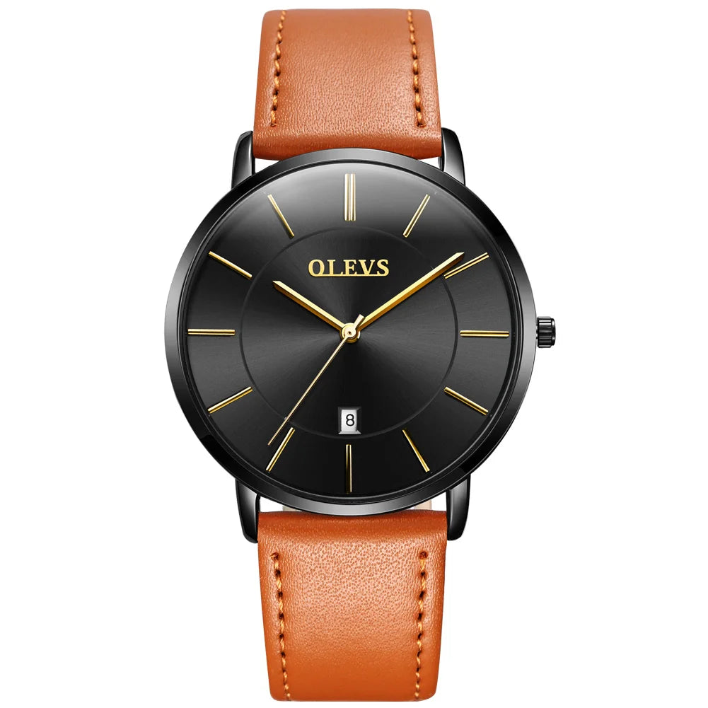 Cheap OLEVS 5869 Men Sport Quartz Watch MinimalistWatches Week And Date Chronograph Watch Fashion Leather Strap Watch For Boy-meg BEST buys