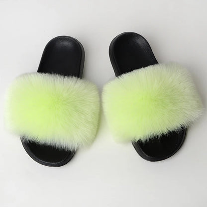 Custom new Summer Colorful Faux Fur Slides For Women Furry Slippers Slides Ladies Big Size Faux Fox Hair sandals-meg BEST buys