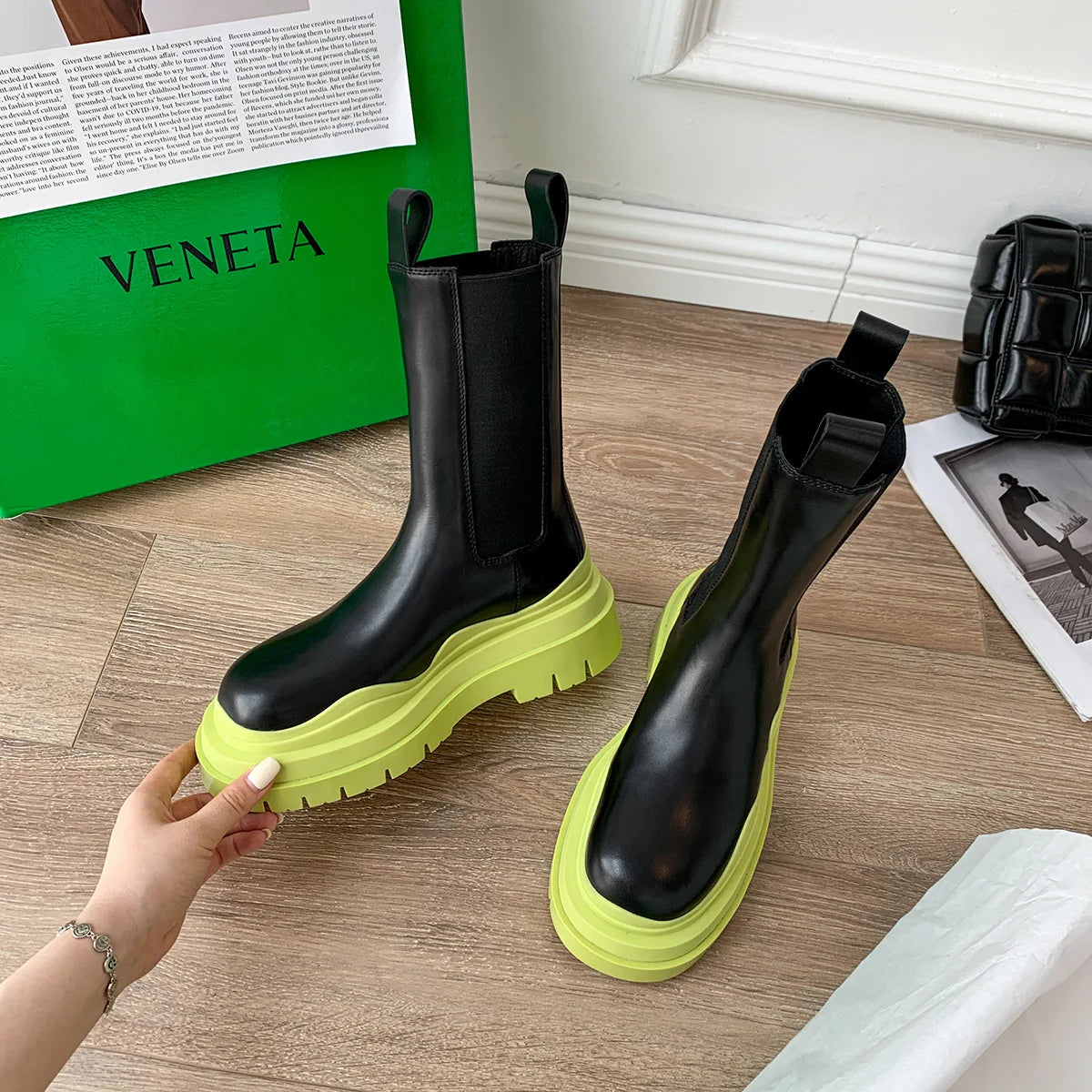 Fashion Solid 2021 Thick Soled Waterproof Leather Chelsea Boots Woman Chelsea Boot-meg BEST buys