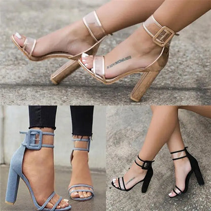 Women Elegant Design Open Toe Sandal Hollow Out Chunky High Heels Shoes Elegant-meg BEST buys