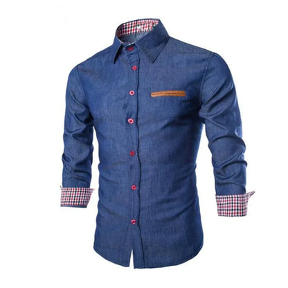 Fashion Men Denim Jeans Shirt Casual Autumn Long Sleeve Slim Fit Cotton Tops Shirts For Men Daily Men Top-meg BEST buys